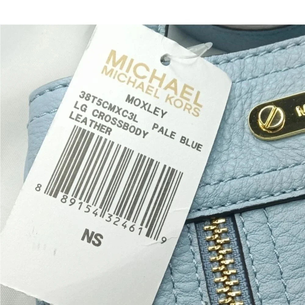 Michael Kors Moxley Crossbody Bag Pale Blue Leather Shoulder Bag Retail $148